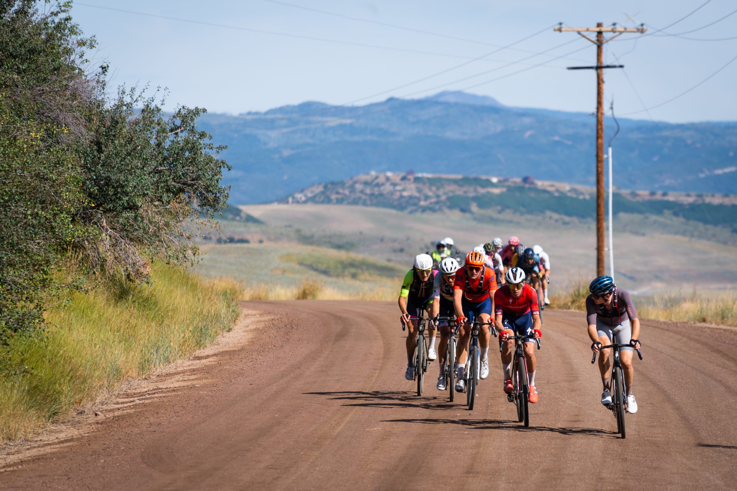 Petr Vakoč leading the group at SBT GRVL race